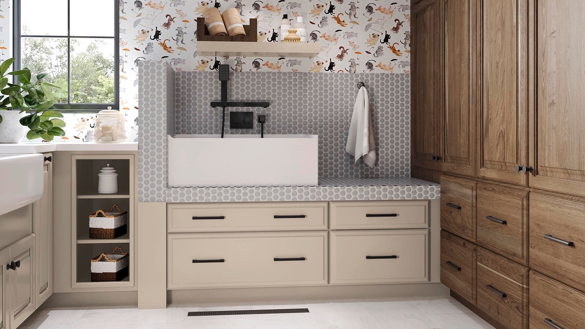Portola Painted Oat and Cherry Clove bathroom