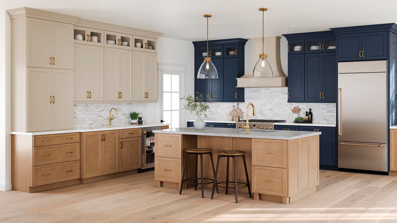 Adelaide Maple Cider, Painted Oat and Painted Navy kitchen