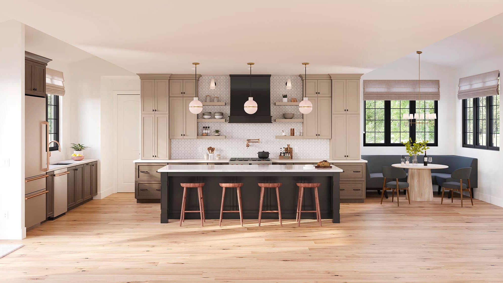 Brookland Painted Oat, Maple Almond and Painted Black kitchen