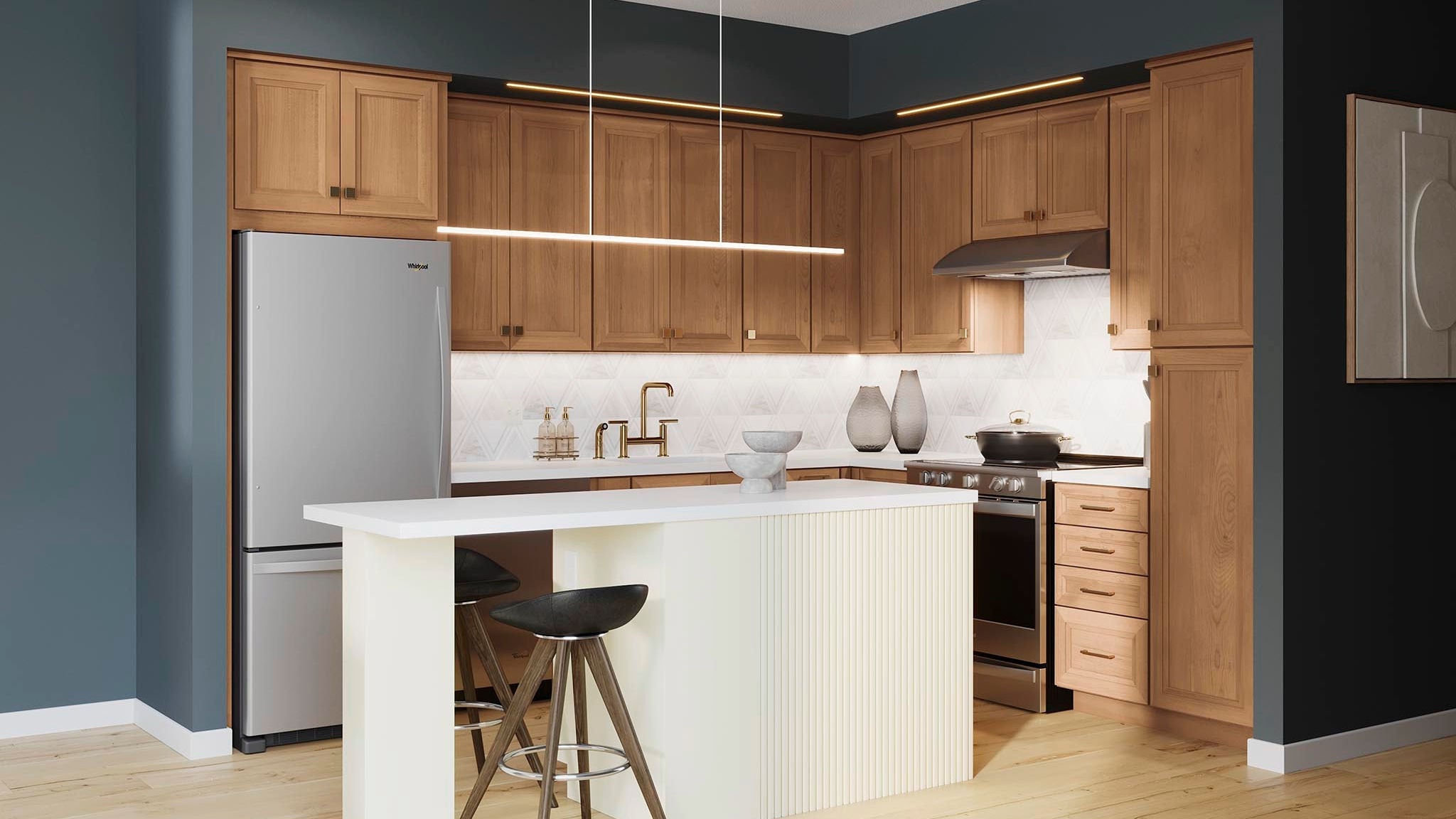 Garner Maple Cider and Painted Vanilla kitchen