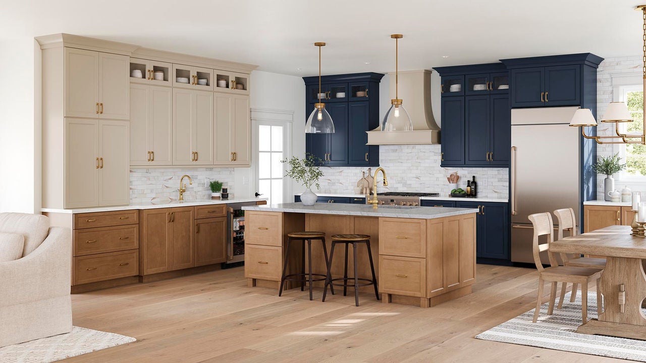 Adelaide Maple Cider, Painted Oat and Painted Navy kitchen
