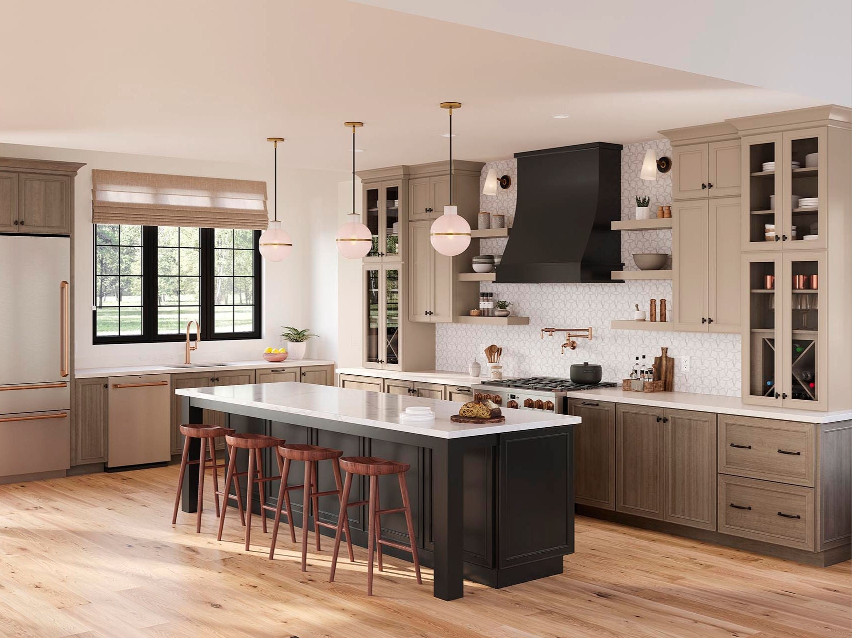Brookland Painted Oat, Maple Almond and Painted Black kitchen