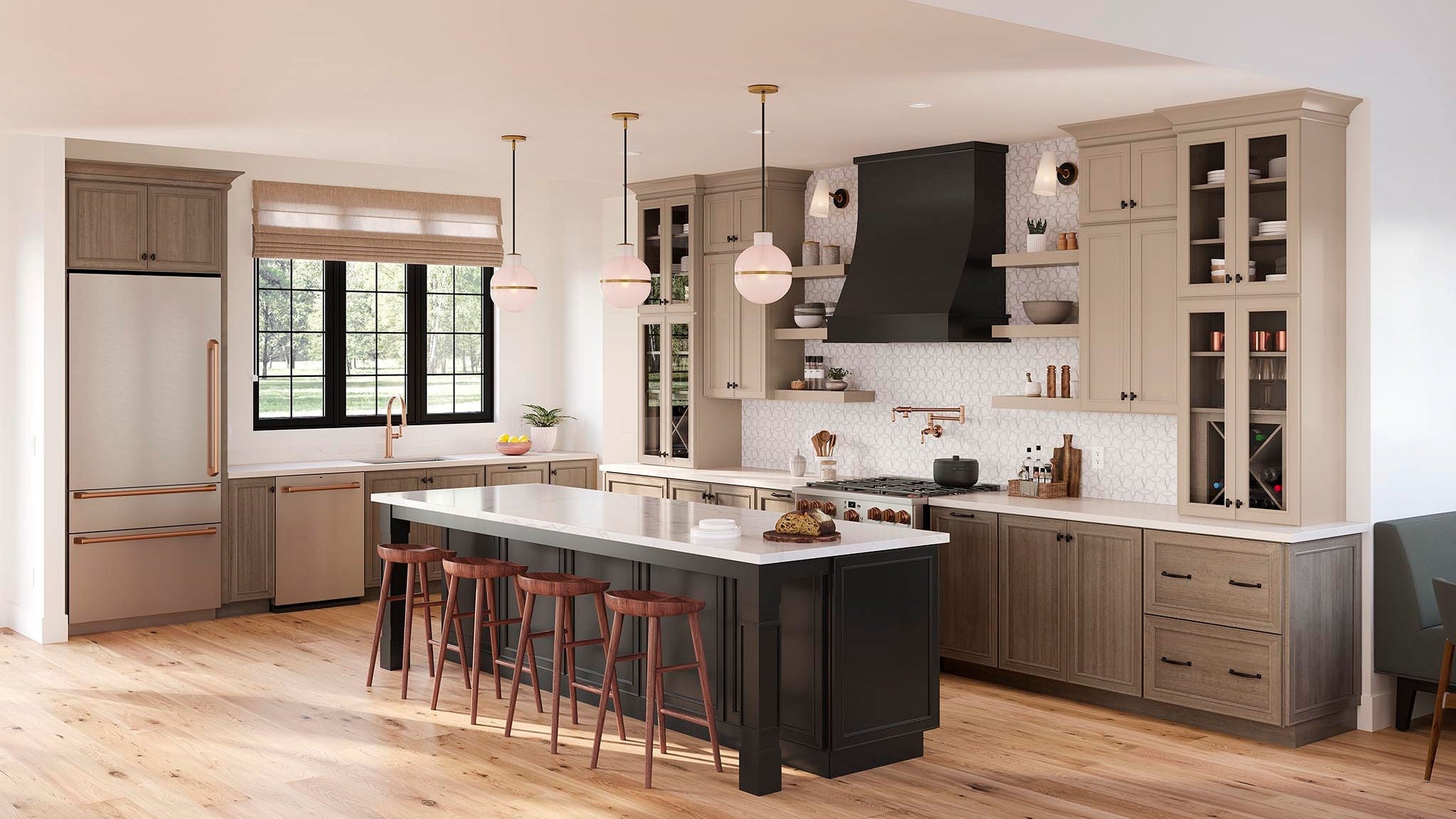 Brookland Painted Oat, Maple Almond and Painted Black kitchen