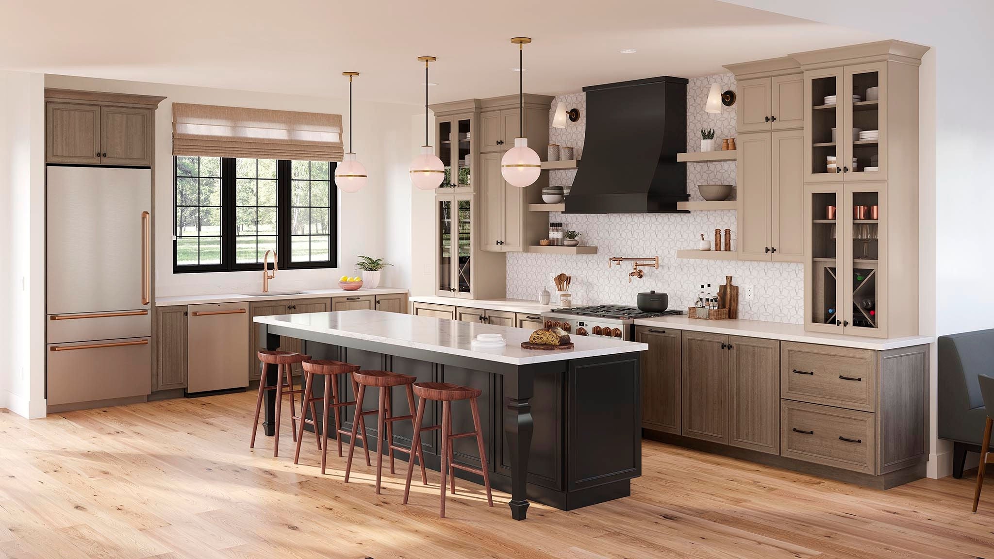 Brookland Painted Oat, Maple Almond and Painted Black kitchen