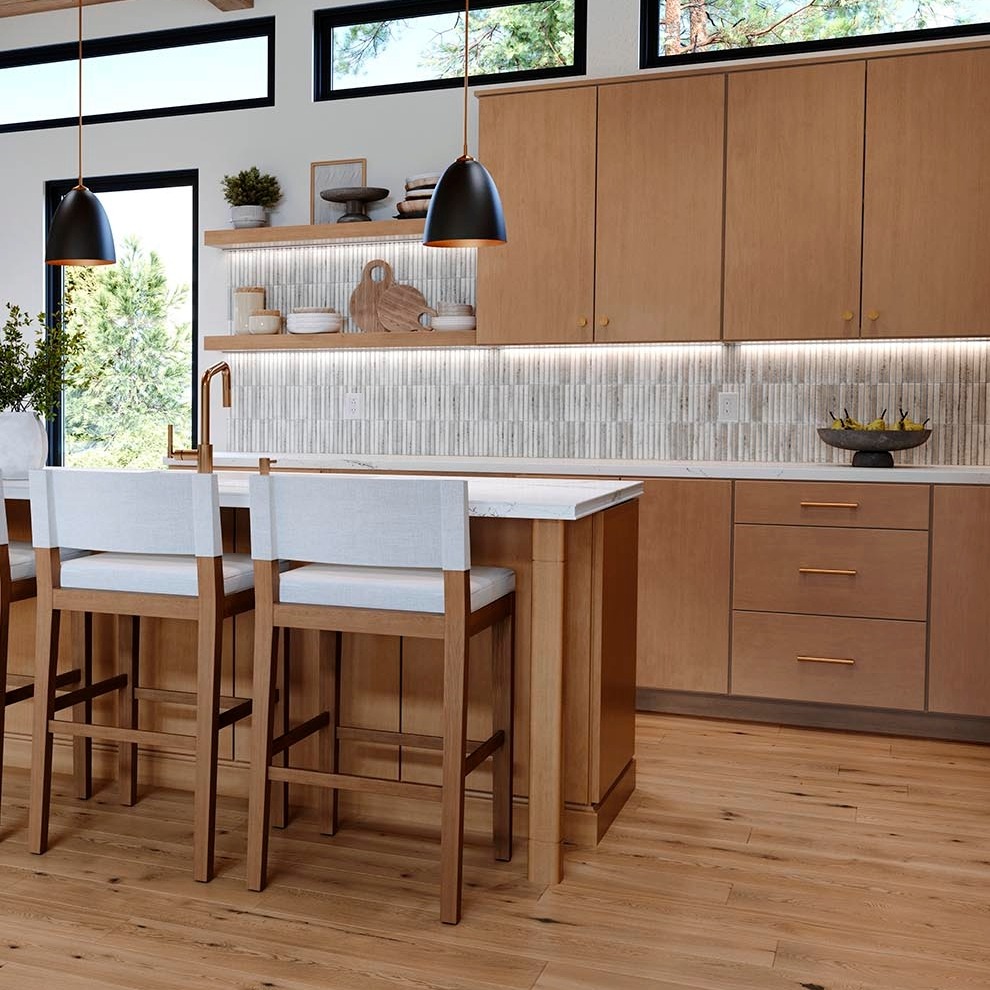 A kitchen island with Era decorative legs