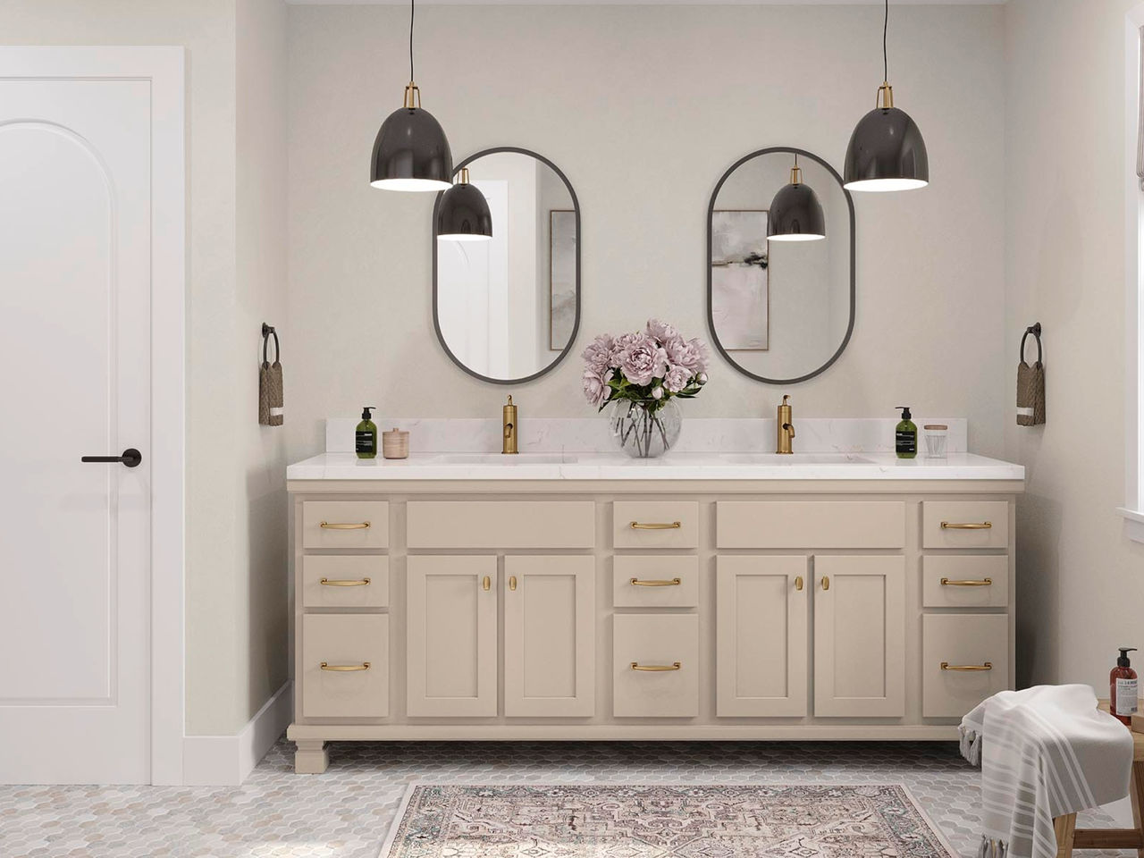 San Mateo Painted Oat vanity showing void toe kick